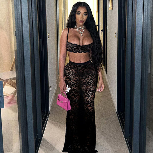 Cutout Sling Top High Waist Lace Suit