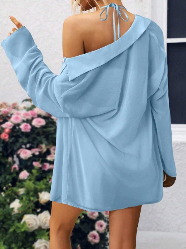 Casual Women's Transparent Long Sleeved Shirt Set